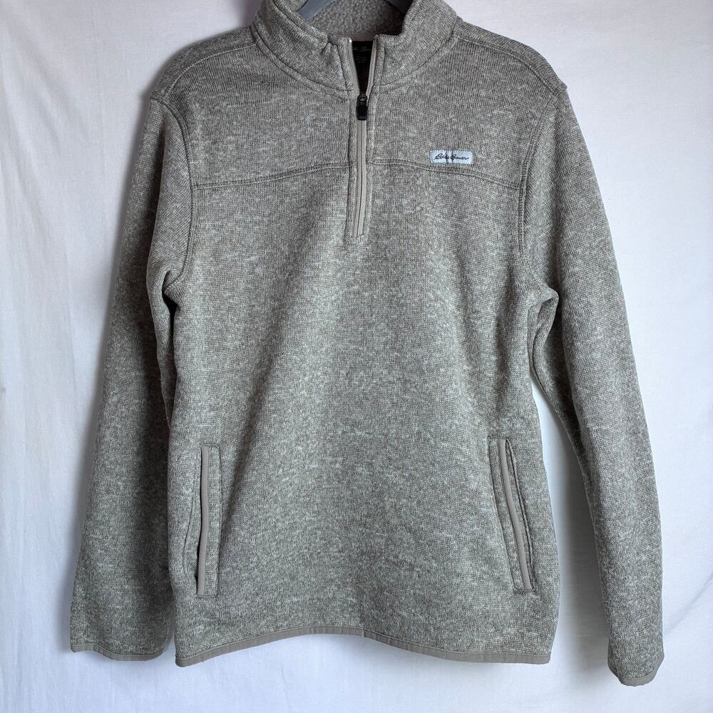 Eddie Bauer Men's Quarter-Zip Knit Fleece Pullover Sweatshirt Oatmeal Brown M⁠